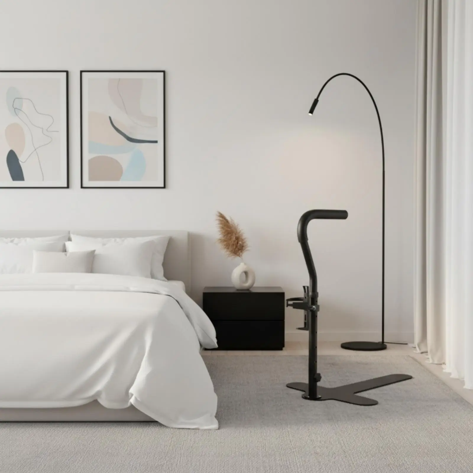 Bedside Stand Up Helper for Sofa Adjustable Steel Post Stable Wide Platform Aid for Safe Standing from Couch