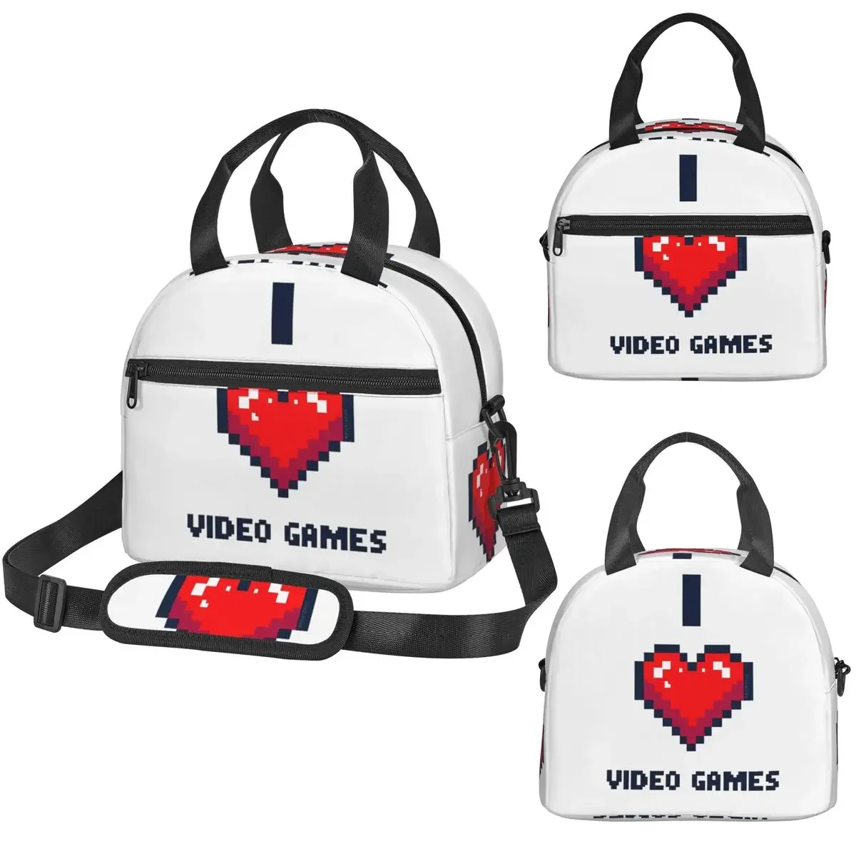 I Heart Video Games Insulated Lunch Bag for Women Children Portable Food Boxes Thermal Lunch Box Tote
