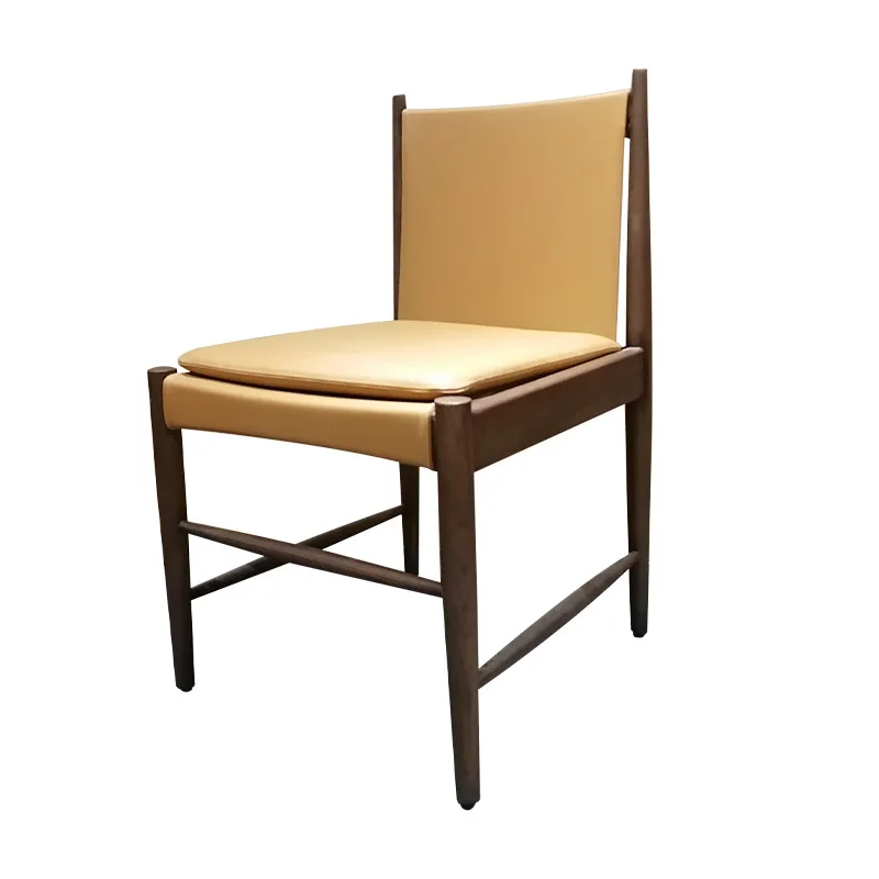 

Nordic light luxury solid wood dining chair, cherry-colored living room high-end leather chair