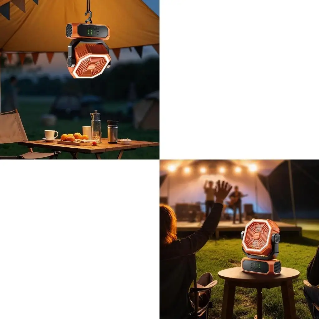 

83CE Outdoor Oscillating Fan with Rechargeable Battery and LED Lanterns for Camping