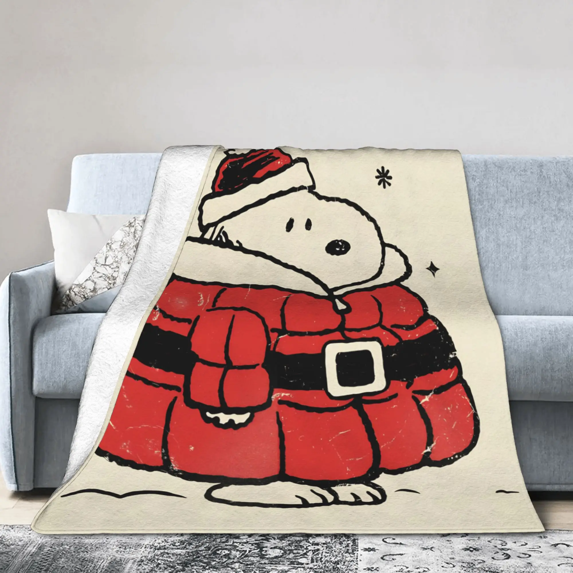 S-Snoopys Xmas Christmas Kawaii Santa Blanket Cover Flannel  Super Warm Throw Blankets for Home Couch Bedroom Quilt