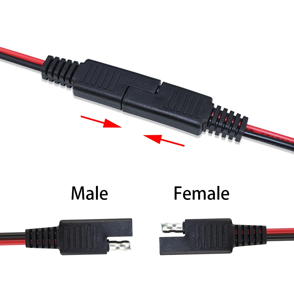 12V 18AWG DIY SAE Power Extension Cable with Male and Female Plugs for Car Solar Charger and Battery