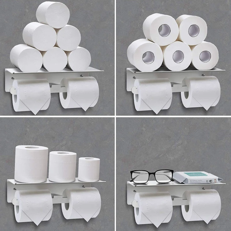 

2025 Trendtoilet Roll Holder-Wall Mounted Toilet Roll Holders With Double Rolls For All Kinds Of Toilet Paper, Shelf