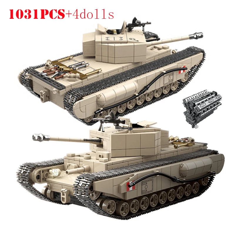 Military British Churchill Infantry Tank Building Blocks WW2 Weapons T-34 Sherman Tiger Panzer Tanks City Bricks Kids Toys Gifts