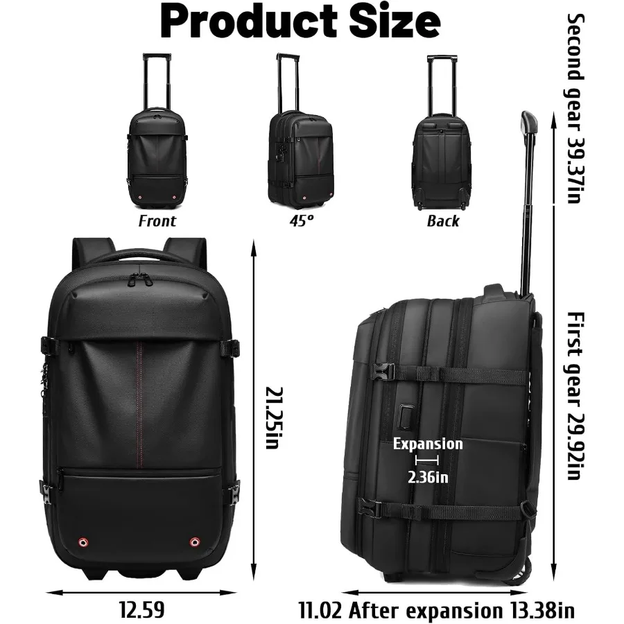 حقيبة ظهر متدحرجة مفرغة للسفر مع عجلات مضخة هواء USB Tsa قفل المتداول على ظهره الأمتعة #2