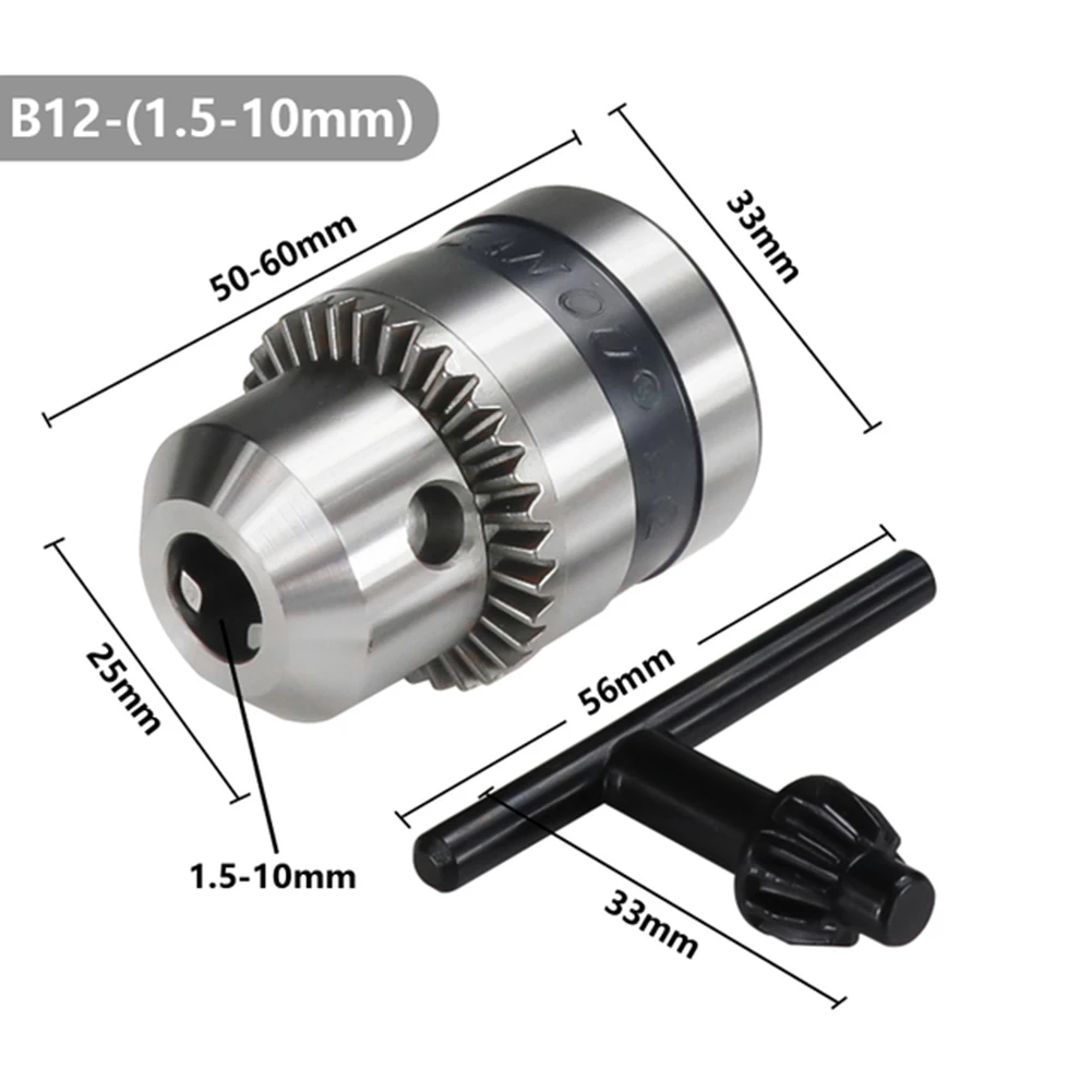 B12 Drill Chuck With Wrench Clamping Range 1.5-10mm CNC Machine Convert Adapter For Drill With Adapter Key Wrench Power Tool