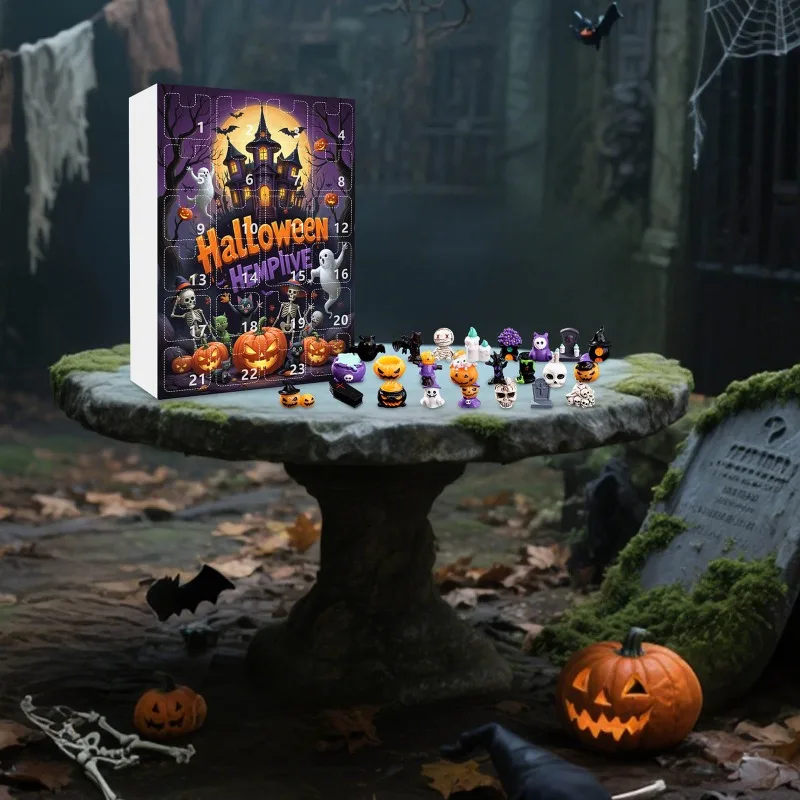 24 stks Blind Box Set voor Kinderen Halloween Countdown Adventskalender 24 Verrassingsdoos Figuren Halloween Party Decor Hars Standbeelden