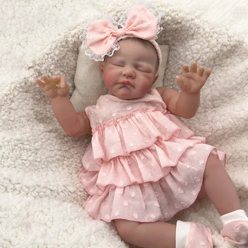 50cm Already Painted Finished August Reborn Baby Doll Same As Picture Lifelike Soft Touch 3D Skin Hand-Draw Hair Visible