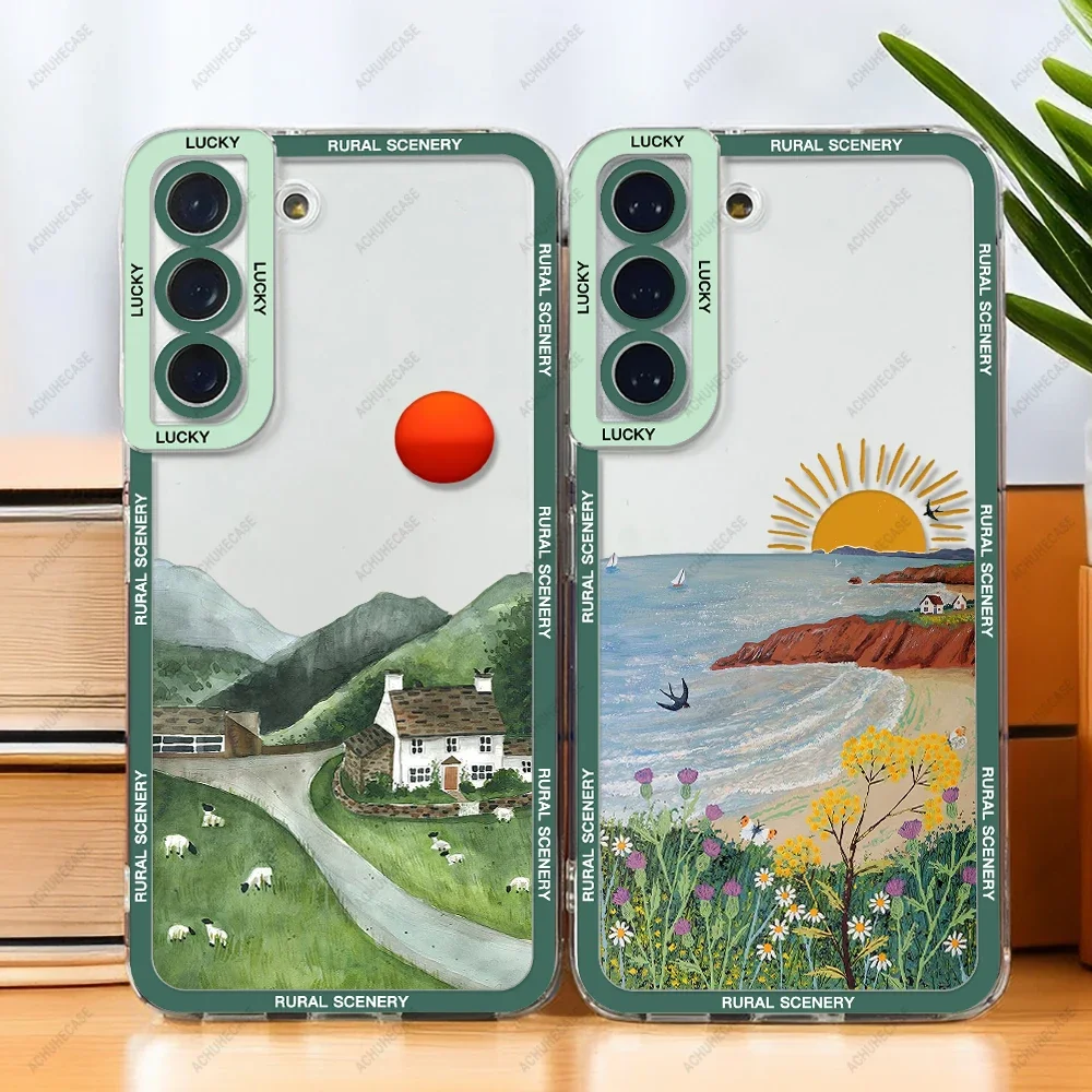 Phone Case For Samsung Galaxy S20 S21 S22 S23 S24 FE Plus Ultra A13 A24 A32 A34 A50 A51 A73 A54 A55 Soft Cover Rural Scenery