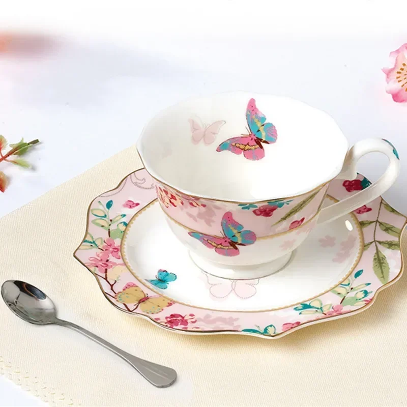 Romantic European Coffee Cup Saucer Set, Creative Ceramic Cup, Advanced Valentine Flower Tea Teacup Gift, Porcelain Drinkware