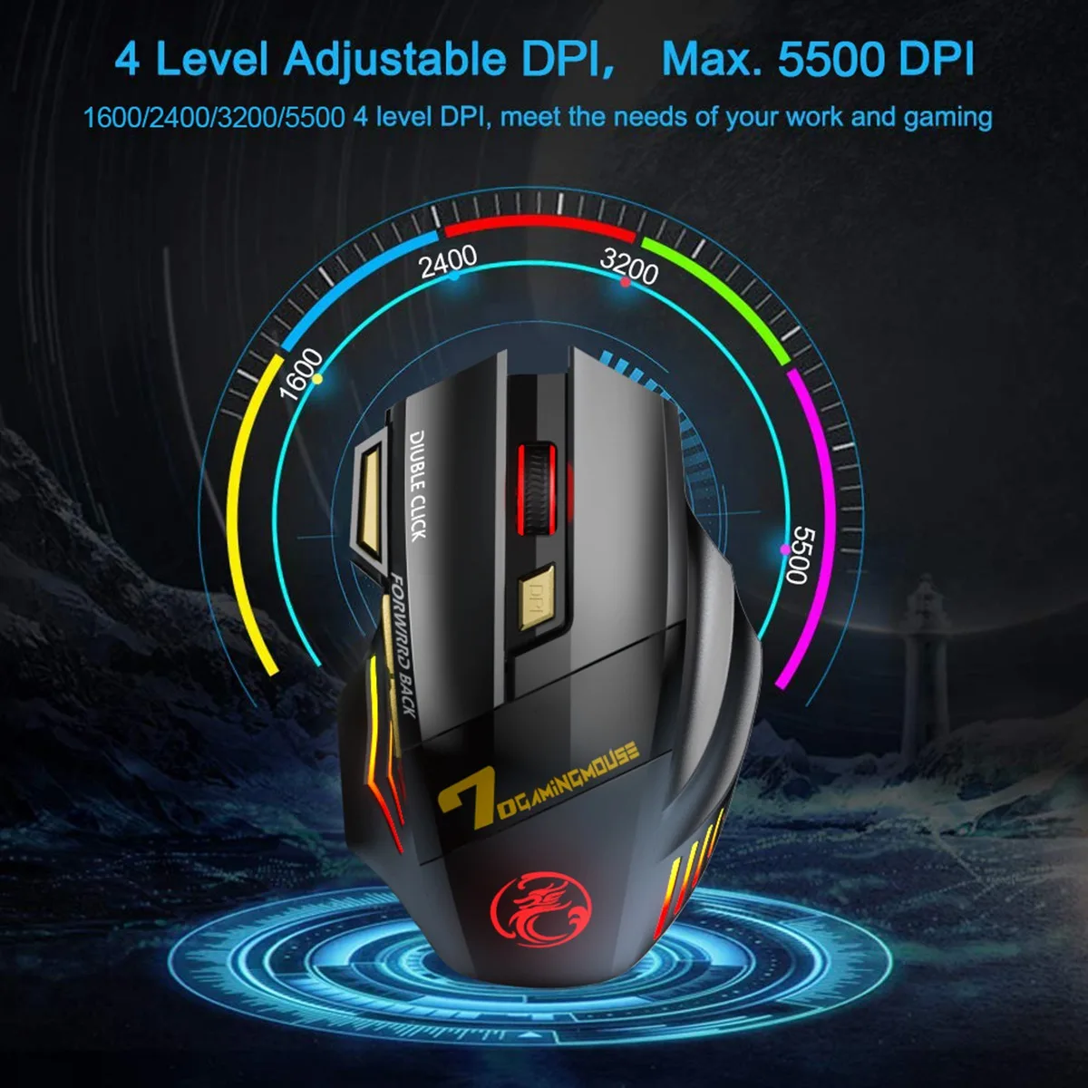 Ratón inalámbrico para Gaming, periférico ergonómico, silencioso, RGB, 2,4G, Bluetooth, USB