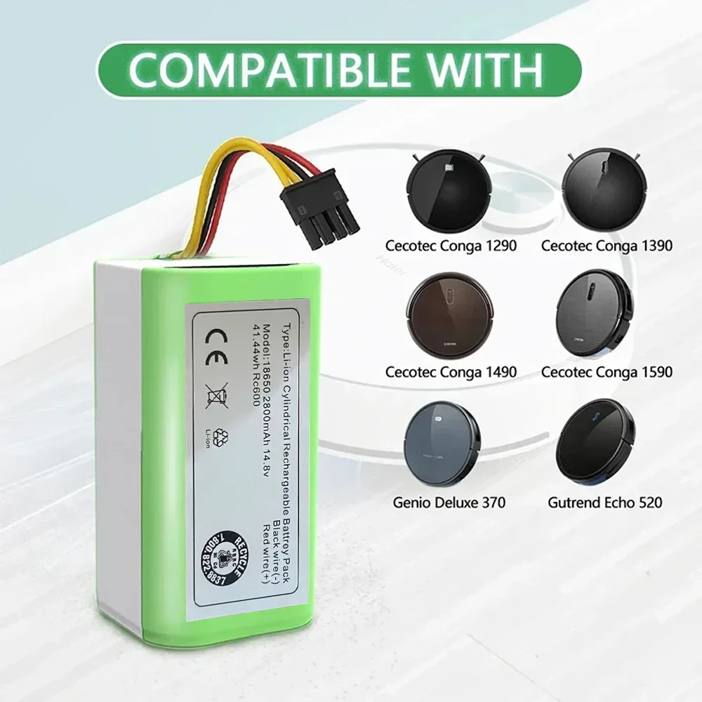 2026 جديد 14.4 فولت 6.8Ah لـ Cecotec Conga 1490 1590 1290 1390 Gutrend Echo520 استبدال جهاز آلي لتنظيف الأتربة البطارية️️
