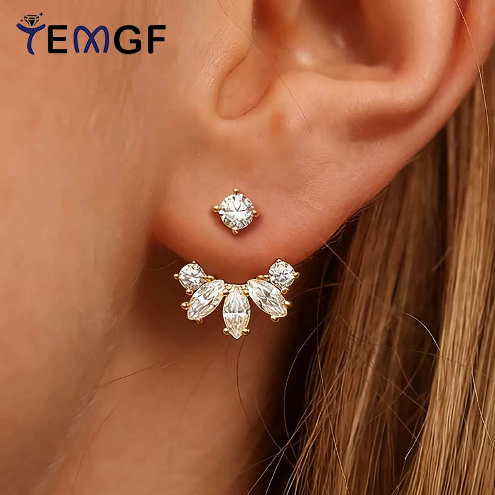 

TEMGF GRA Certified All Moissanite Drop Earrings for Women Detachable Earcuff Party Jewelry Gifts Pure 925 Silver Stud Earrings
