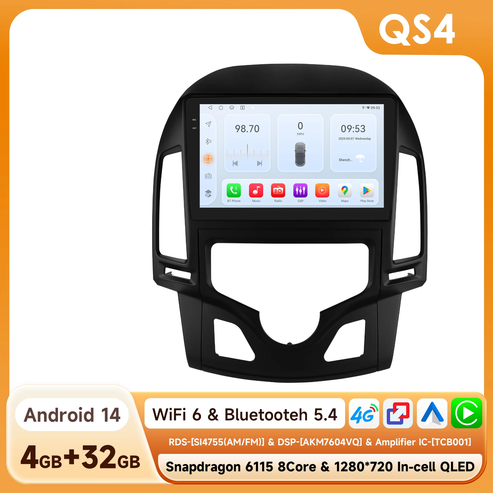 2Din Carplay Android Autoradio Voor Hyundai I30 i30 AT MT 2006-2011 Auto Multimedia Speler Navi GPS Autoradio 4G-LET RDS 6115 - afbeelding 1