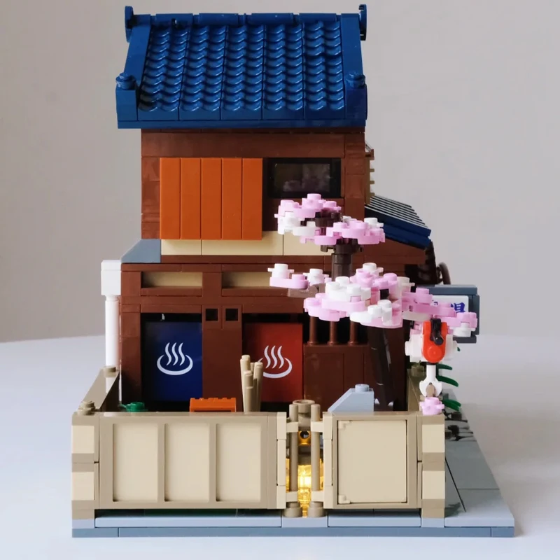 Conjuntos de edificios de casa de aguas termales japonesas, arquitectura urbana, con figuras, bloques de construcción, Kit de modelo, regalo para adultos y niños, 1249 Uds.