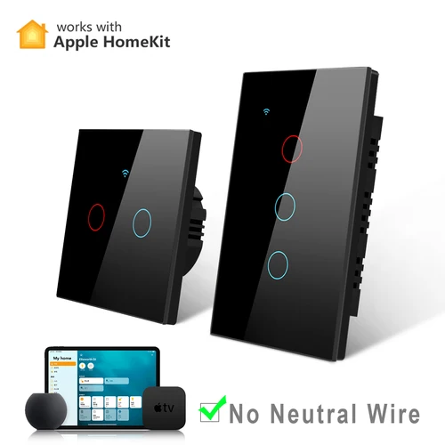 Imagen 1 del producto Interruptor de luz táctil WiFi inteligente, No requiere cable neutro, Control de aplicación, Interruptor de relé, funciona con Apple Homekit Home Kit