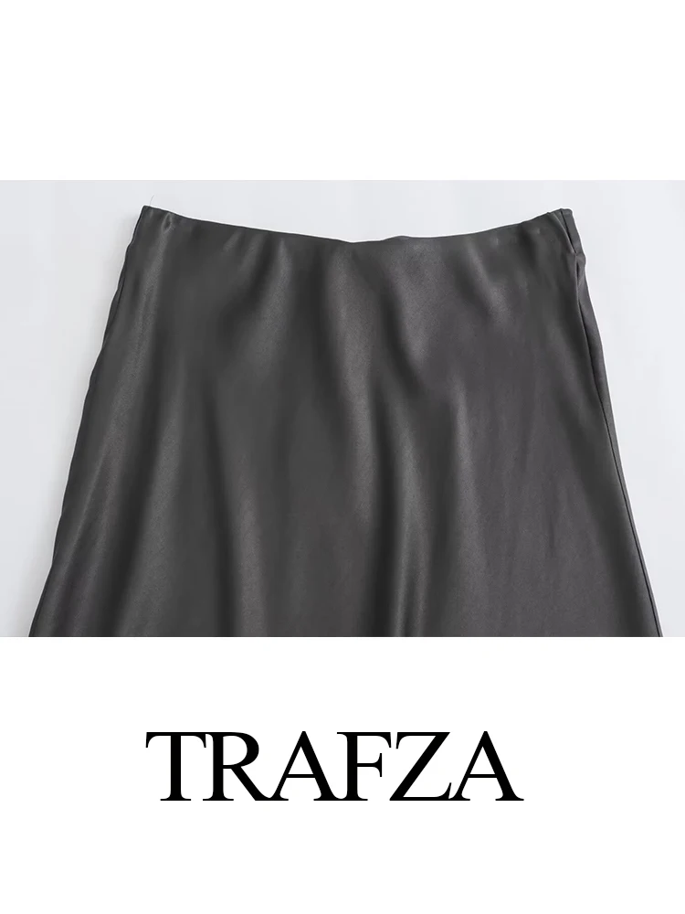 TRAFZA 2024 Fashion Women Lapel Hide Single-Breasted Long Sleeves Shirt Female Casual Chic Solid High-Waist Folds Mid-Calf Skirt