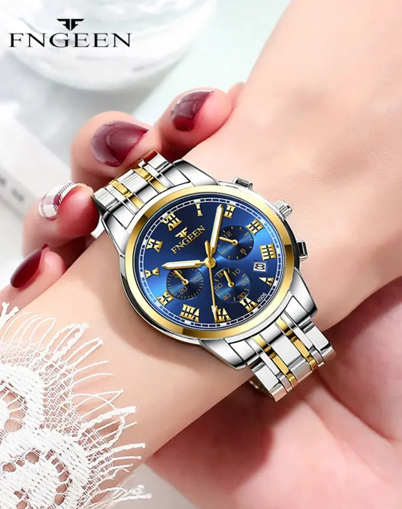 BINBOND Fashion 2pcs/Set Couple Watches Casual Men Ladies for Quartz Watch Lover Waterproof Stainless Steel Valentine Gift Watch