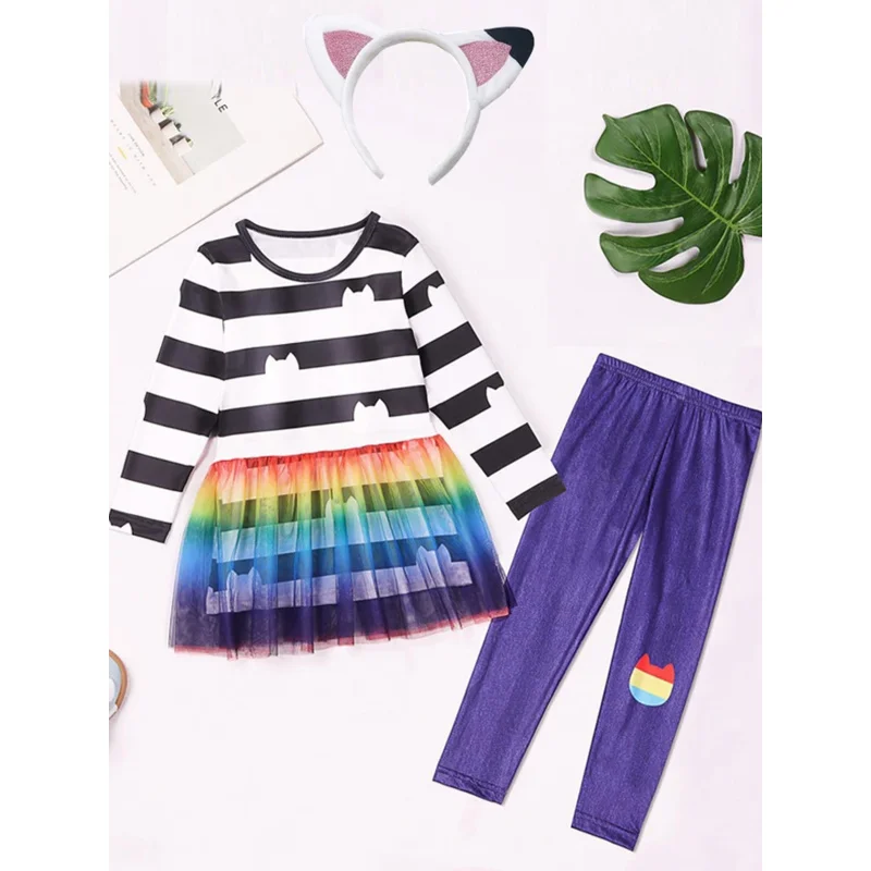 誕生日パーティー仮装ガビーのドールハウス長袖トップス+パンツセット女の子ガビー猫カーニバルコスプレ衣装