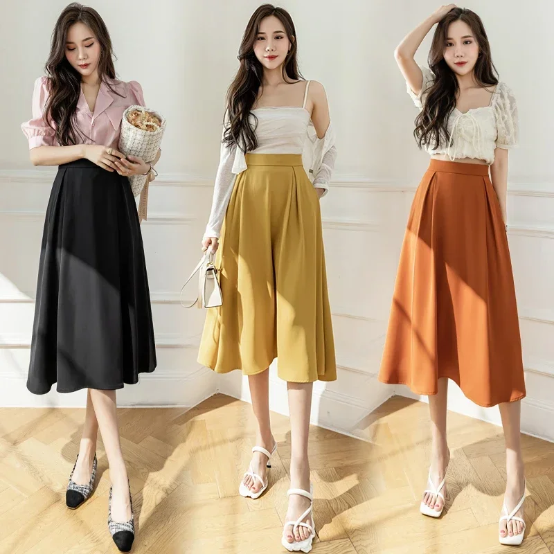 

Ladies Elegant Fashion Large Hem Pleated Long Black Skirt Women Clothes Girls Korean Skirts Chic Casual Faldas Largas PAK3796