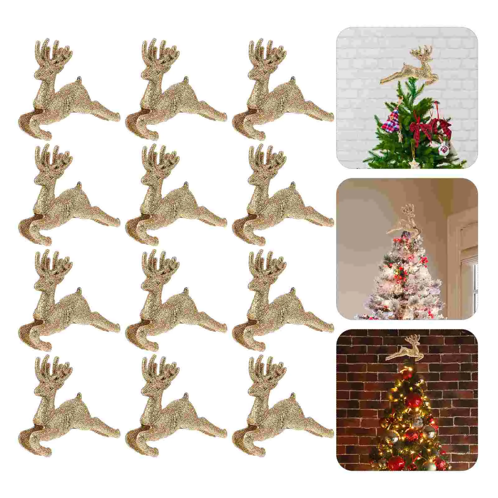 12 Pcs Onion Powder Hollow Running Deer Christmas Tree Topper Xmas Treetop Adornment Decor Ornament The Gift