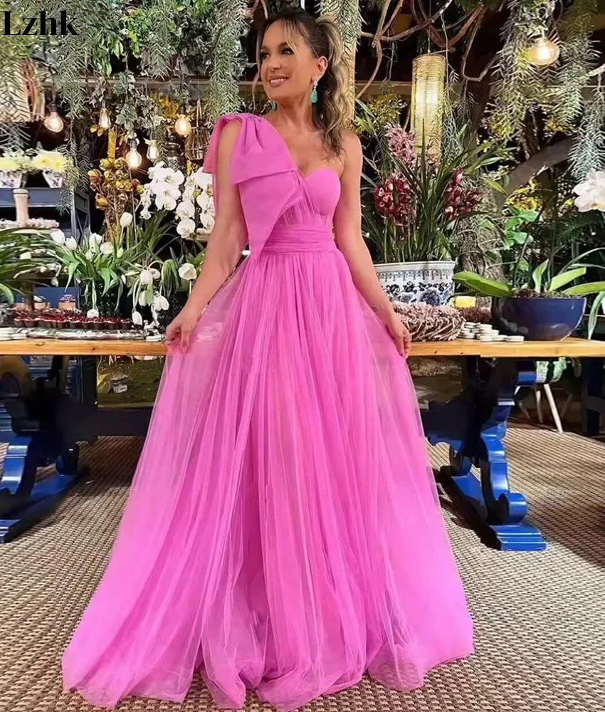 Customized Sexy Tulle A-Line One Shoulder 3D Bow Evening Dress High Quality Sleeveless Floor Length Party Gowns Custom Made