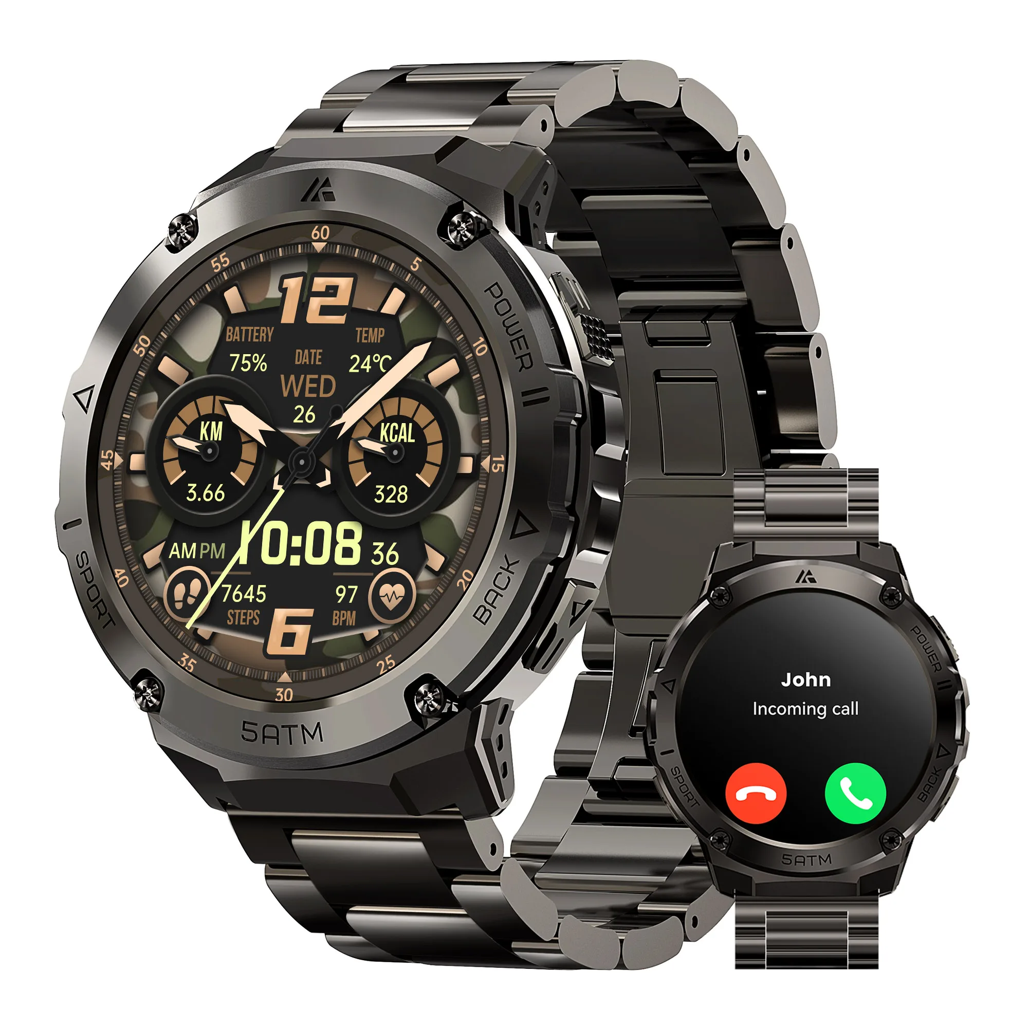 2024 AMAZTIM T3E GPS Smart Watch For Men Compass Altimeter 5ATM IP69K Waterproof 470mAh AMOLED Bluetooth Call Electronic Watches