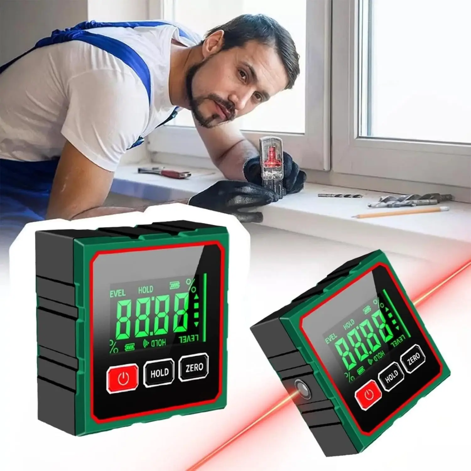 Digitaler Winkelmesser, magnetische digitale Wasserwaage mit Laser-Winkelmesser für Tischsägen und Holzarbeiten, LCD-Display-Wasserwaage, elektronischer Laser-Neigungsmesser mit Hintergrundbeleuchtung