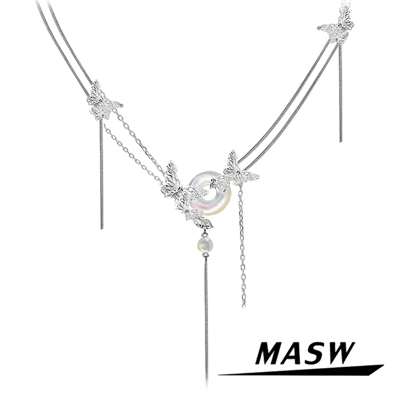 

MASW Original Design Elegant Temperament Glass Circle Butterfly Pendant Necklace For Women Girl Party Gift Fashion Jewelry