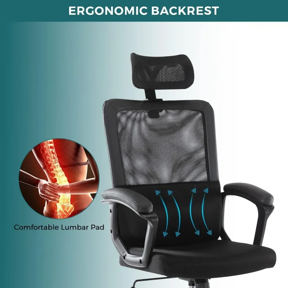 Office Chair, Ergonomic Mesh Home Office Computer Chair with Lumbar Support/Adjustable Headrest/Armrest and Wheels/Mesh High