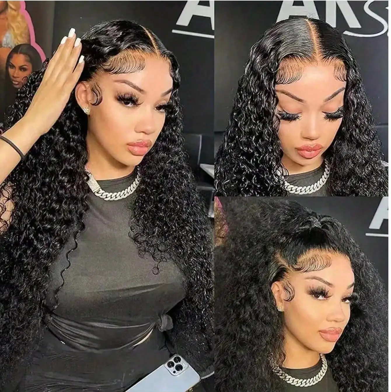 250 밀도 HD 13X6 투명 딥 웨이브 컬리 레이스 프론탈 가발 40 42 인치 13X4 레이스 프론트 인모 가발 여성용