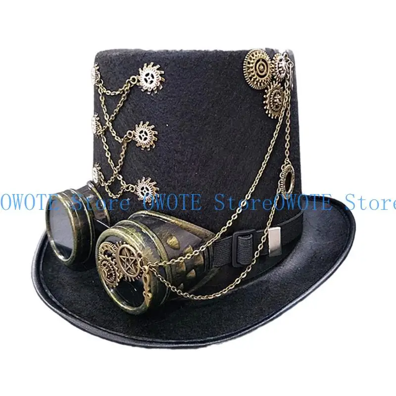 A52E Dames Steampunk tophoed met Goggles Halloween Hat Show Unisex Jazzs