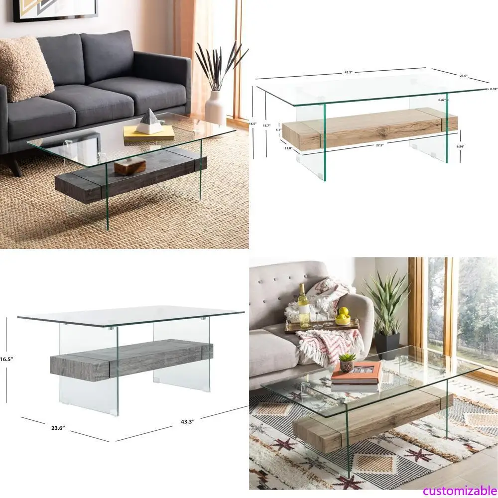 Tavolino da caffè in quercia nera e vetro