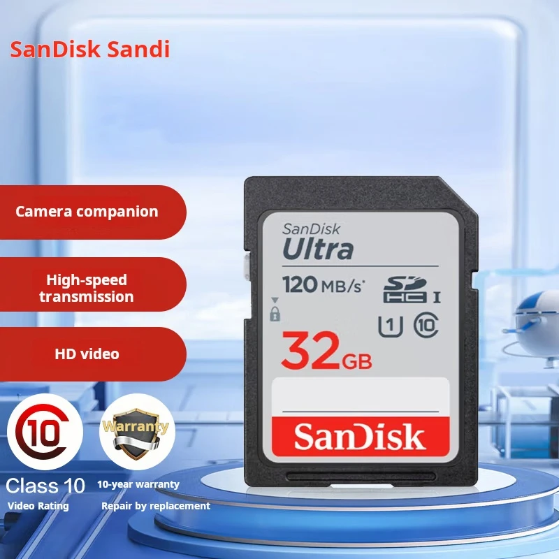 

Карта памяти SD SanDisk, 32 ГБ, U1 C10, высокоскоростная карта памяти, скорость чтения 120 МБ/с, идеальный компаньон для цифровых фотоаппаратов