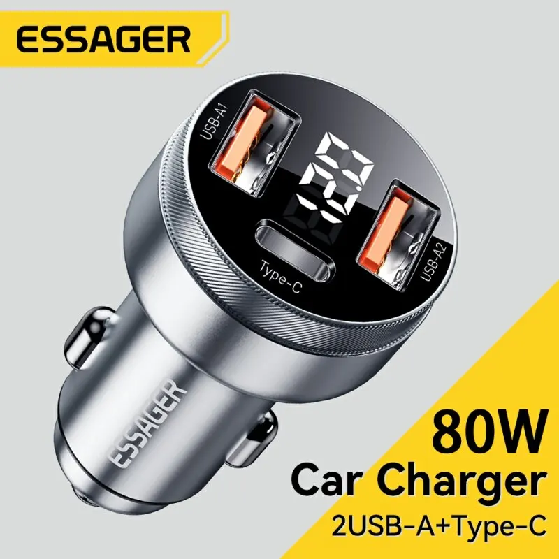 Essage 80W Car Charger USB Type C Dual Port USB Phone Charger PD Fast Charging For iPhone 13 Xiaomi Samsung iPad Laptops Tablets