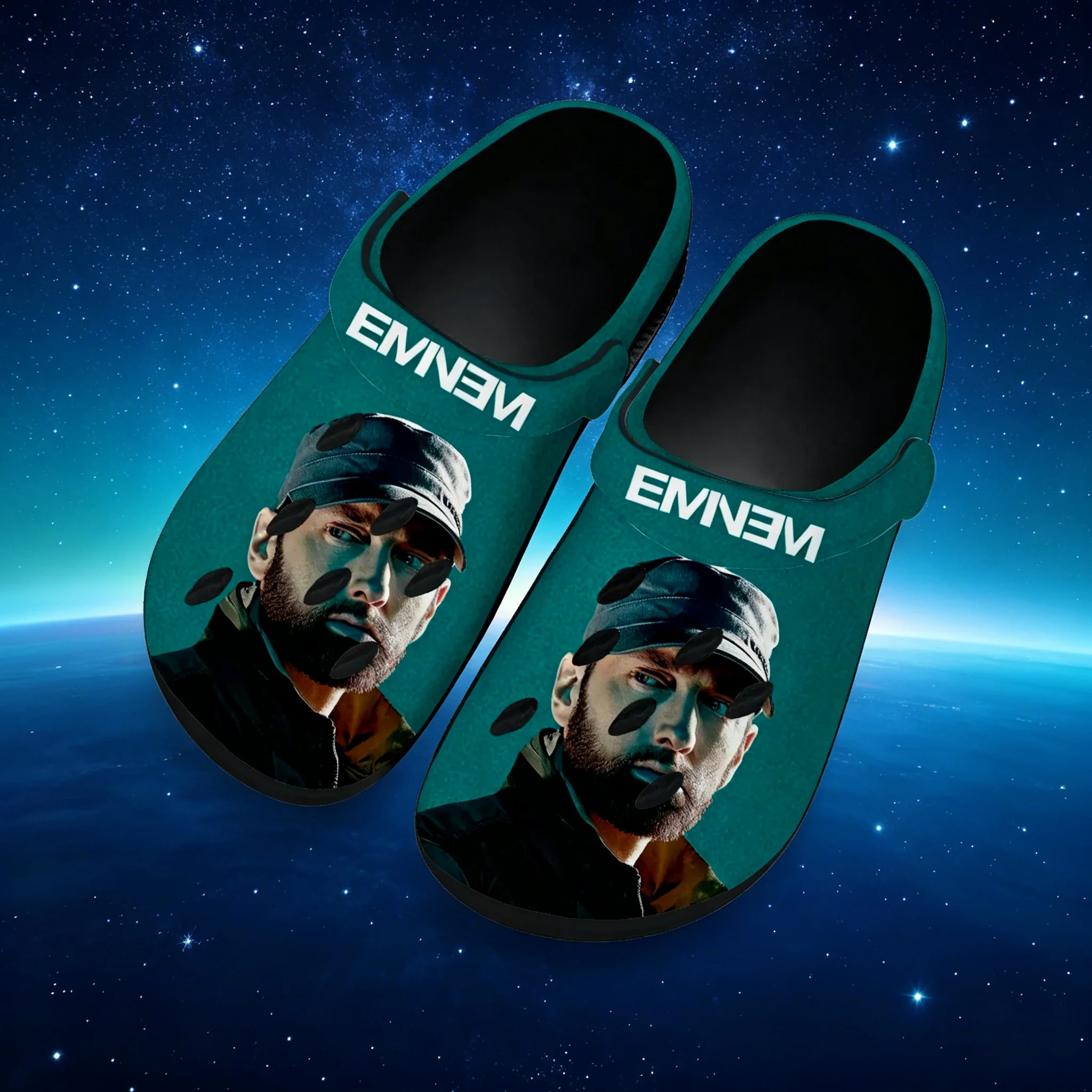 

Eminem Rapper Custom Hole Shoes Lightweight Hollow Out Non Slip Unisex All Season Home Outdoor Clogs