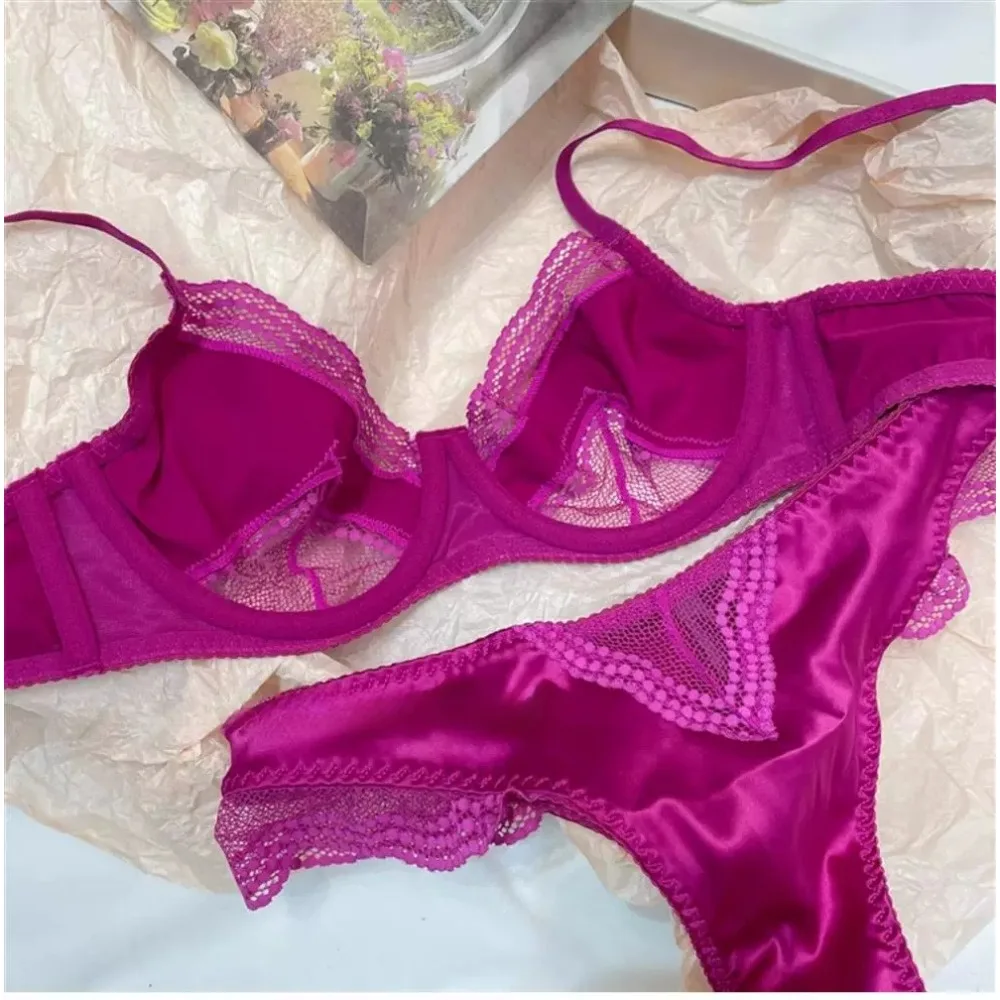 BANERDANNI Ultra Thin Cup French Satin Lace Bra 32-38 Ladies Underwire Minimizer Side Support Anti Sag Gathering Daily Underwear