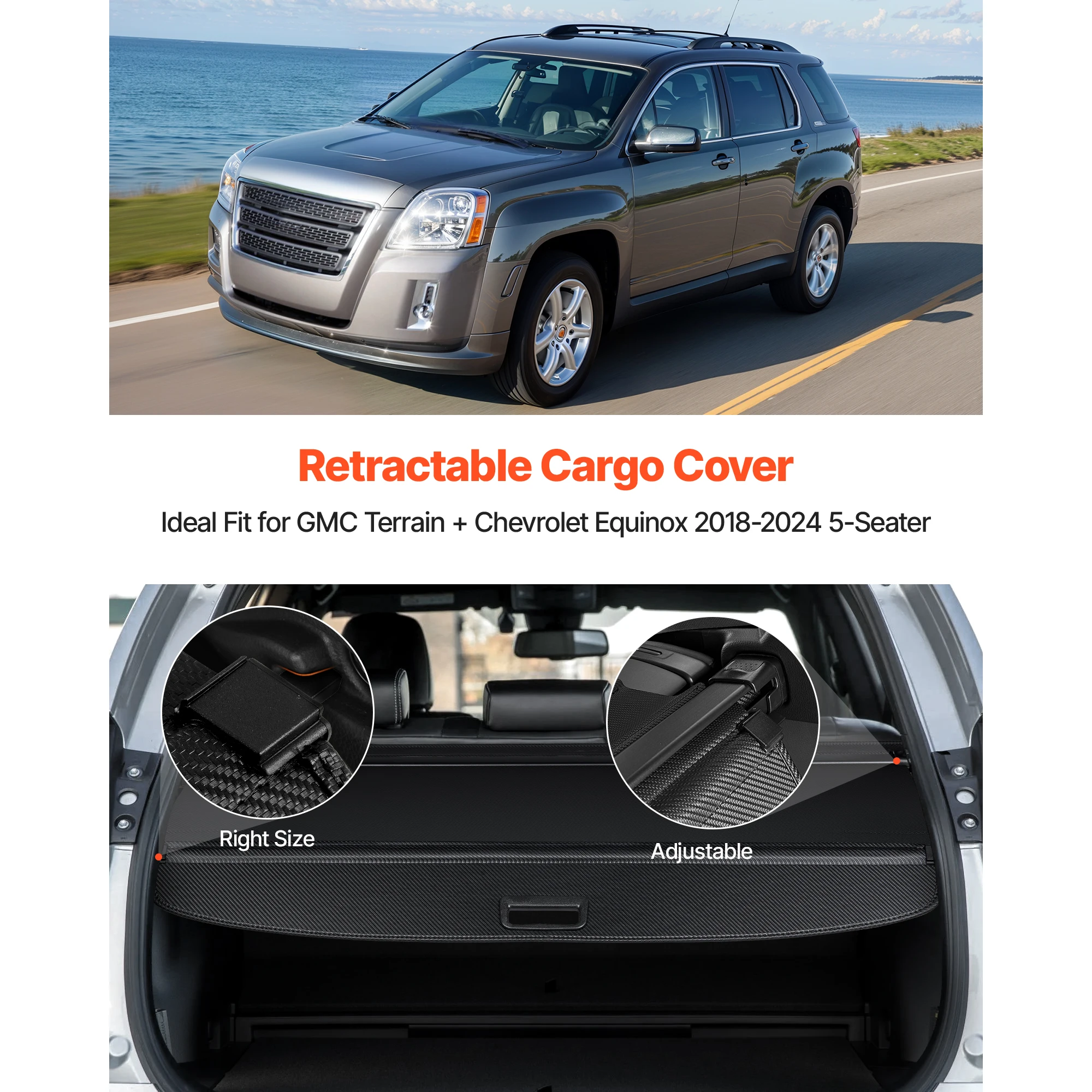 SucceBuy Retractable Cargo Cover Carbon Fiber Anti-Peeping Seamless Fixation for GMC Terrain Chevrolet Equinox 18-24 5-Seater