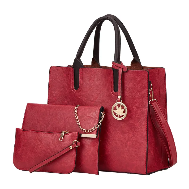 Damska torba 3 w 1 w stylu retro z ekoskóry, torebka na ramię, damska torba codzienna z nadrukiem liczi, zestaw 3 sztuk torebek listonoszek z ekoskóry.