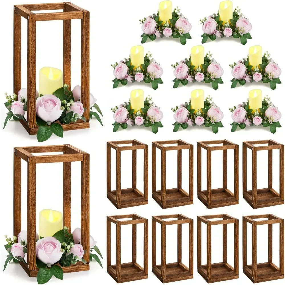 Wooden Candle Holders 30 Pcs Eucalyptus Wedding Lanterns Centerpiece Candles Rose for Decorative Table Decorations Gift Party