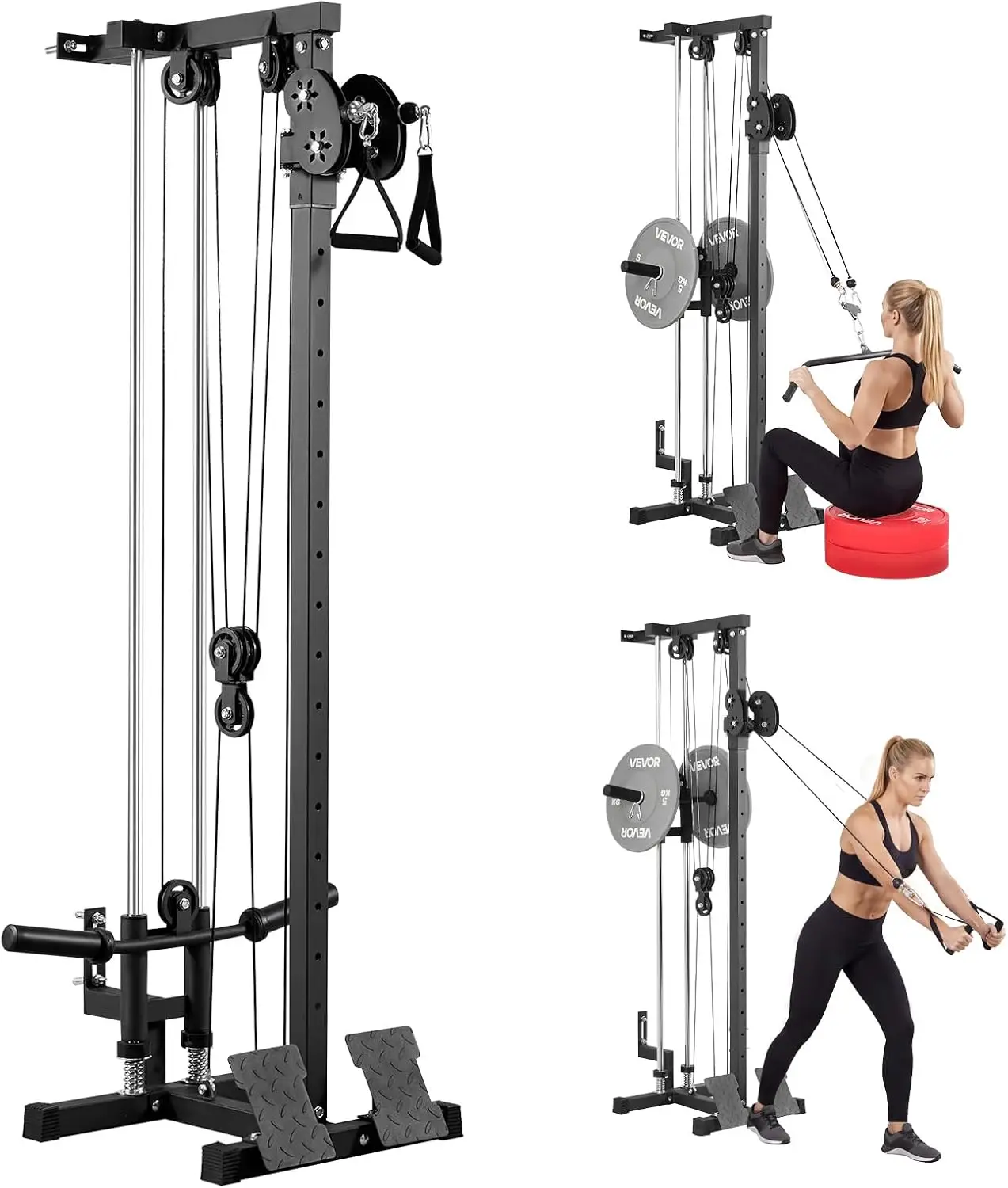 LAT Pull Down Machine, 3-in-1 Row Cable Machine, Cable Machines Home Gym with 18-Levels Height Adjustment, Wall-Mount Design, Lo