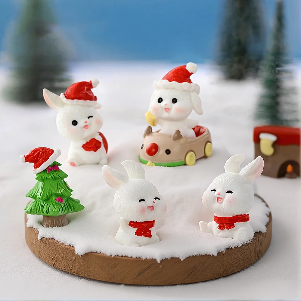 جديد عيد الميلاد زخرفة صغيرة عيد الميلاد زلاجات أرنب المشهد الصغير الثلوج الملحقات عيد الميلاد الراتنج زخرفة #3