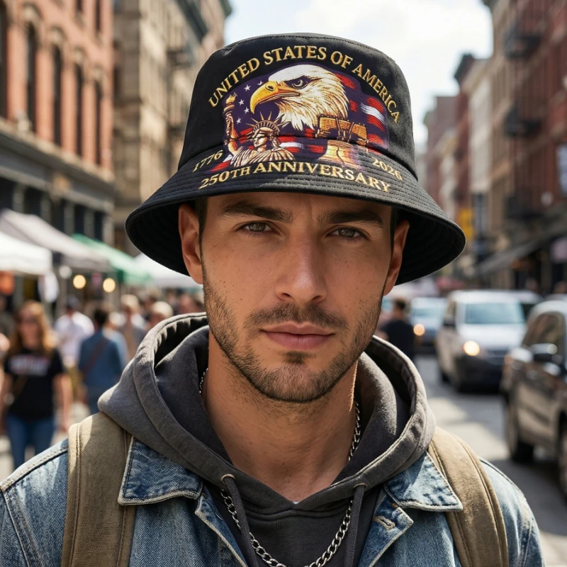 1 Stück Bucket Cap zum 250-jährigen Jubiläum der Vereinigten Staaten mit Adler- und Freiheitsdesign, Party-Feier-Fischerhüte für Männer und Frauen