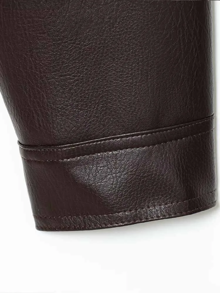 Stile europeo e americano autunno nuova moda abbigliamento da donna versatile giacca a maniche lunghe in similpelle lucida con colletto alla coreana