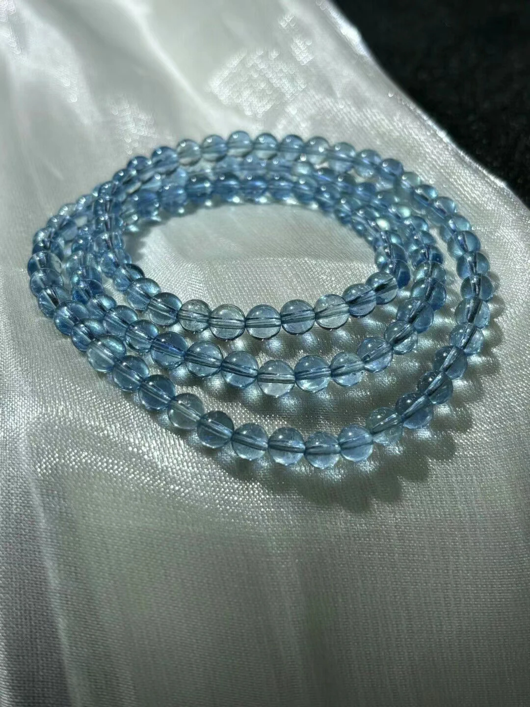 Natural Blue Aquamarine 3 Laps Clear Beads Bracelet Pendant 5.4mm Women Men Brazil Stretch Blue Aquamarine Jewelry AAAAA