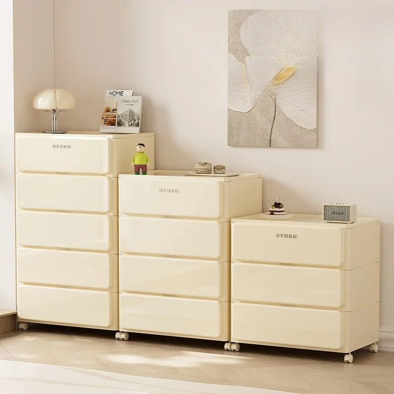 

Pull-Out Drawer Cabinet - Mobile Bedroom Storage with Locking Wheels, Anti-Fall Reinforced Shelf & Slim Organizer for Closet