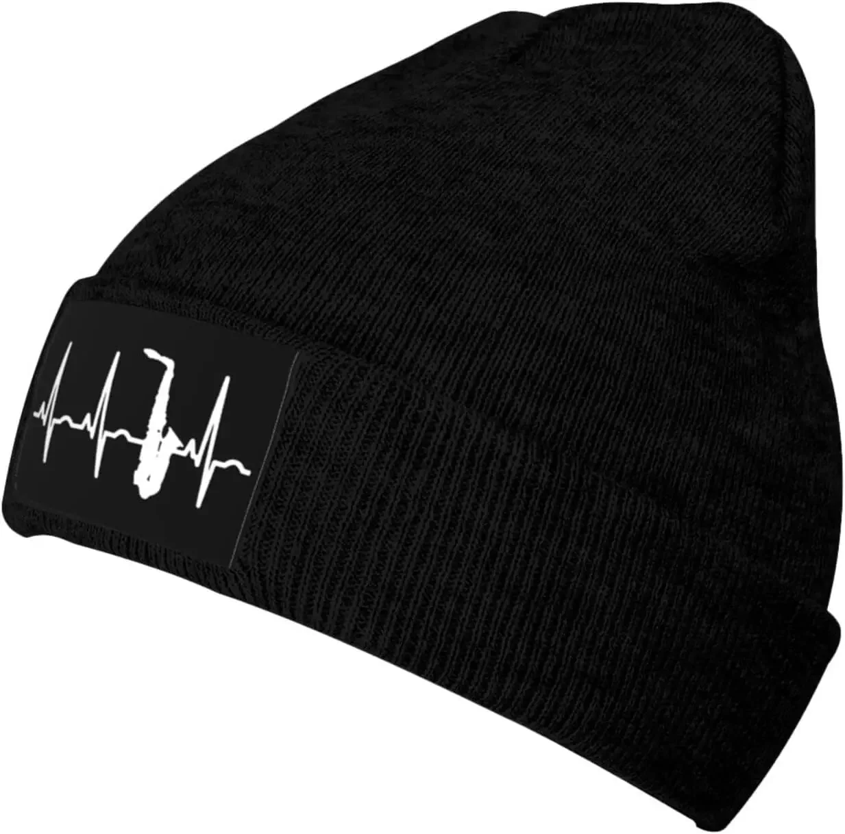 Saxophone Heartbeat Knitted Hat Men Women Winter Warm Knit Beanie Black