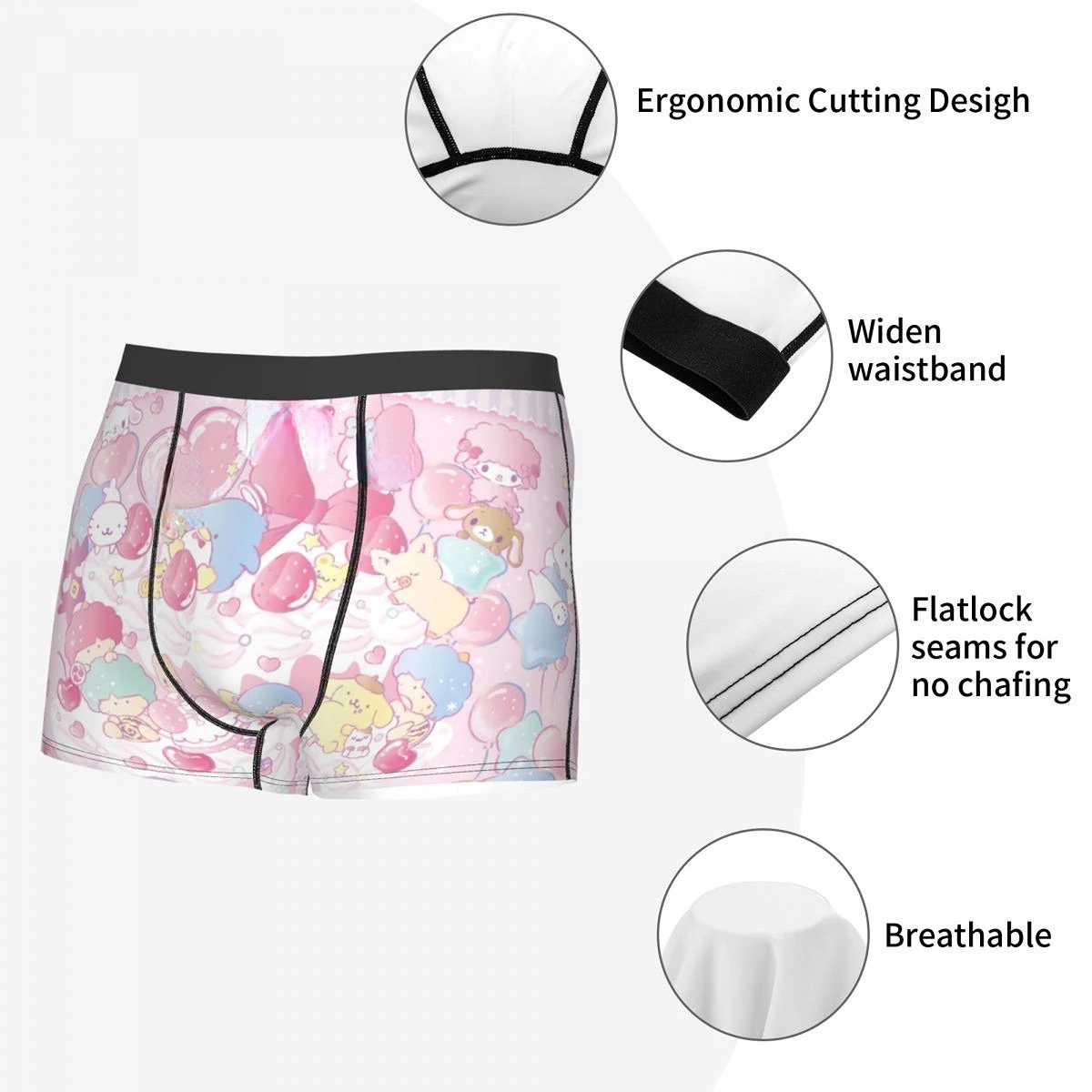 Custom Sugarbunnies Japanese Animation Underwear Men Breathbale Cartoon TV Boxer Briefs Polyester