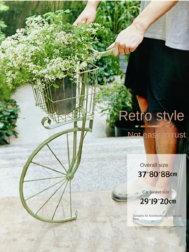 Bicycle Flower Stand Garden Iron Flower Basket Wall Pendant Outdoor Garden Balcony Wall Decoration Layout Ornaments Retro Style