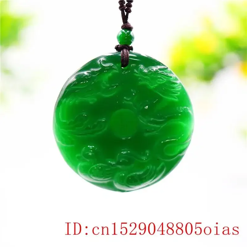 

Green Jade Dragon Phoenix Pendant Necklace Natural Chinese Gifts Charm Fashion Jewelry Carved Amulet